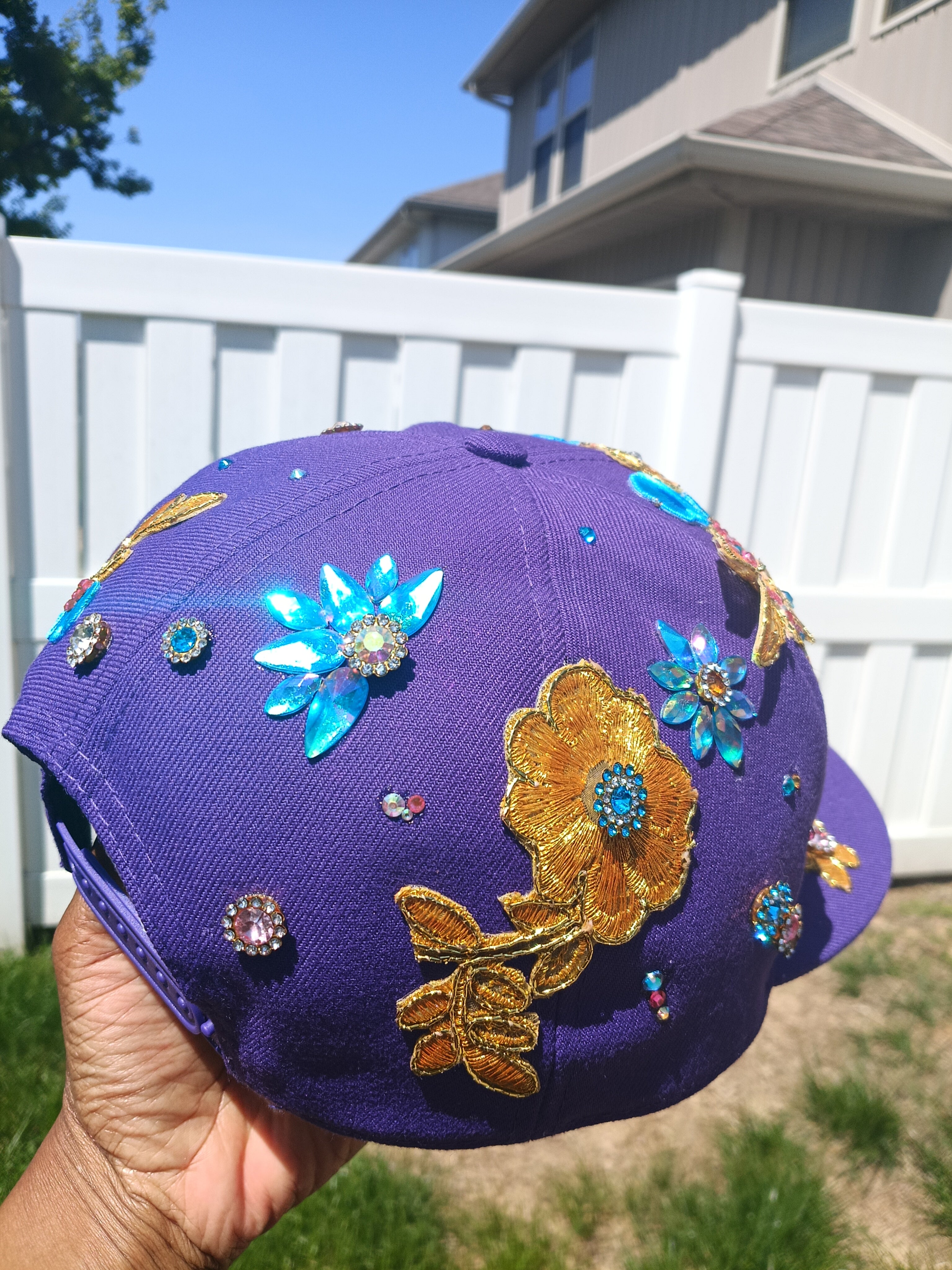 Custom Floral Garden Initial Fitted Snapback — Rhinestone & Embroidered Flowers